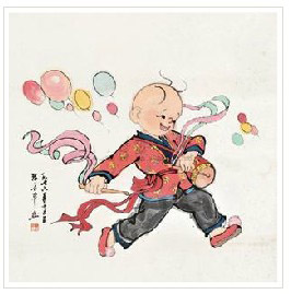 *三毛迎解放 立轴